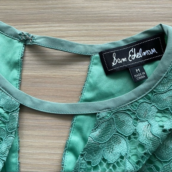 𝅺new Sam Edelman Green Lace Choker Cut Out Shift Dress US M - Picture 6 of 7